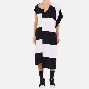 Y-3 Yohji Yamamoto Adidas White Black Asymmetric Jersey Shirt Dress Kimono Sz S